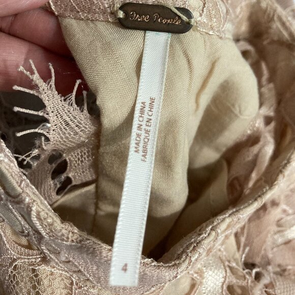 Free People Deco Lace Mini Dress Fairycore Bell Sleeve Ivory Combo Lined Size 4 - Picture 6 of 12